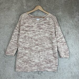 Pure Jill Sweater Womens Medium Beige Pink Cotton Blend 3/4 Sleeve- 2096*